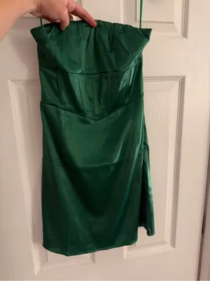 Sky to Moon NWOT Emerald Green Satin Corset Mini Dress thumbnail 2