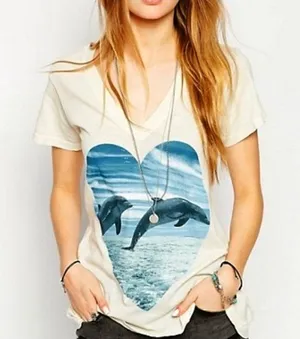Wildfox Hippie V-Neck Save A Dolphin Heart Porpoise Animals A-Line Short Sleeve thumbnail 1