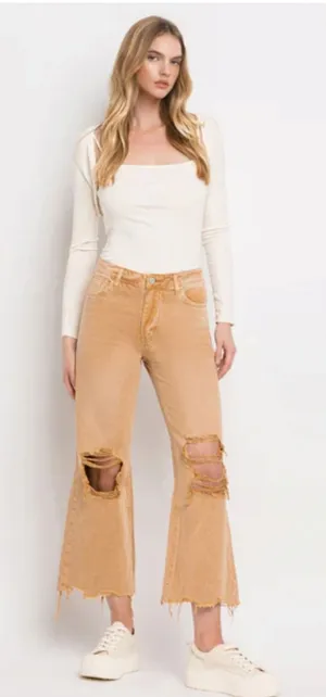 Vervet Kiss Of California Super High Rise 90's Vintage‎ Crop Flare Jeans W27 Tan thumbnail 1