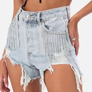 Adika Rhinestone Fringe Denim Shorts thumbnail 1