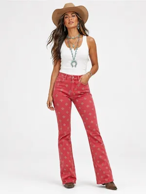 NEW Wrangler High Rise Bootcut Bandana Jean Red Diamond Western Cowgirl Festival thumbnail 3