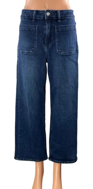 Quince Women's Blue High Waisted Wide Leg Baggy Cropped Denim Jeans Size 27 thumbnail 1