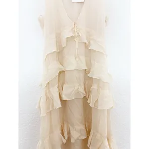 Zara Chiffon Ruffled Cream Midi Dress 4772/314 NWT Size Small Boho Romantic thumbnail 10