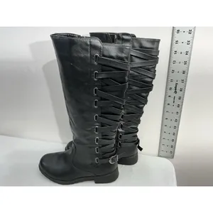 Womans Bruno Valenti Riding Boots 8 Black Full Zip Strappy Detail thumbnail 4