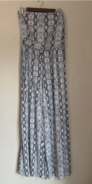 Dress Up Strapless Snakeskin Wide Leg Jumpsuit Snake Print Elastic Waist Large thumbnail 1