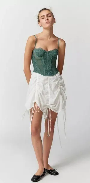 Urban Outfitters Modern Love Corset Slate Dark Green L Fairy Grunge Whimsy Lace thumbnail 2