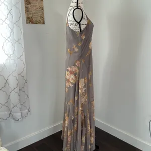 Dress Forum Floral Maxi Slip Dress Taupe Grey V-Neck Tiered Hem Medium Boho thumbnail 2