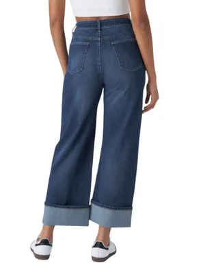 Halara Flex High Waisted Pockets Rolled Hem Wide Leg Washed Casual Jeans Size XS thumbnail 2