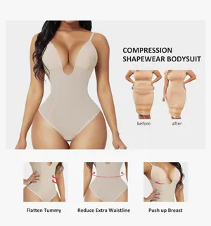 Feelingirl Thong Shapewear Bodysuit for Women Tummy Control Body Shaper U Plunge Fajas Colombianas Waist Trainer Corset thumbnail 2