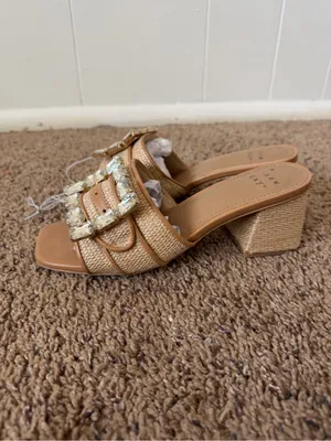 A New Day Rhinestone Buckle Block Heel 6.5 Slide Sandals Beige Women’s thumbnail 3