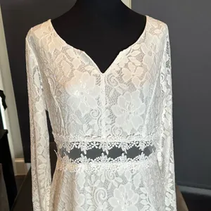 White Floral Lace Mermaid BodyCon Dress Sheer Ruffle Hem Tag XXL (U.S. L) NEW thumbnail 3