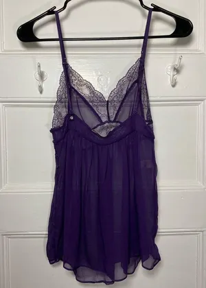Stella McCartney Silk Sheer Camisole Lingerie Top with Lace Detail Purple Small thumbnail 8