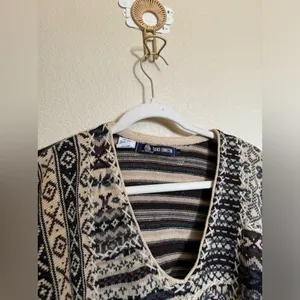 Vintage Grandma Knit Sweater Sz Small Oversized Patchwork‎ Striped Cozy Cabin thumbnail 3