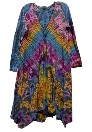 Kathmandu Imports Tie Dye Boho Midi Dress Multicolor Long Sleeve Flowy Indie OS thumbnail 1