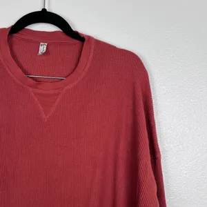 Free People Women Rust Waffle Knit Long Sleeve Tee Oversized Crew Neck S‎ thumbnail 3