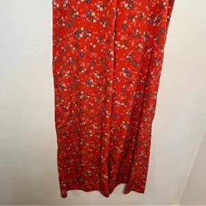 Japna Women's Size Medium Wide Leg Pants Orange Red Floral Pull On Elastic Waist thumbnail 3