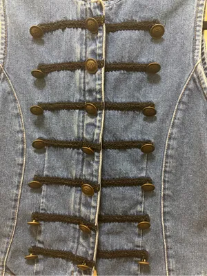 Vintage Military-Inspired Blue Denim Vest with Black Trim thumbnail 5
