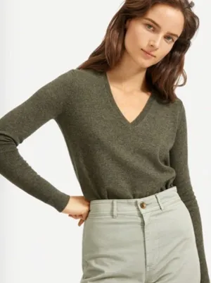 Everlane Size XS Cashmere V-Neck Long Sleeve Pullover Sweater Green thumbnail 1