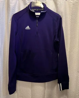 Adidas Climalite Jacket Half Zip Thumb Hold Sleeves, Purple w White Stripes, L thumbnail 3