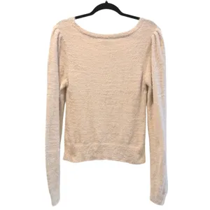 LE LIS Square Neck Eyelash‎ Knit Sweater Cream NWT Puff Sleeve Women Large Soft thumbnail 3