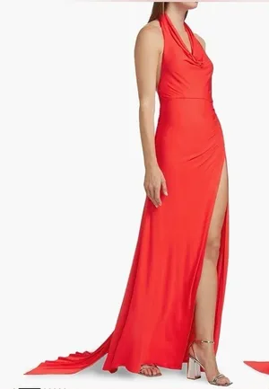 NWOT Staud Julius halter thigh slit red rose Maxi Dress sz S thumbnail 1