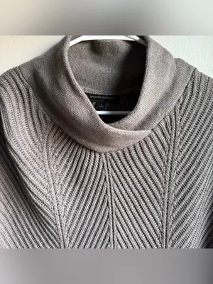 Banana Republic Poncho Sweater with Fringe Size Large Soft Brown Mock Neck thumbnail 2