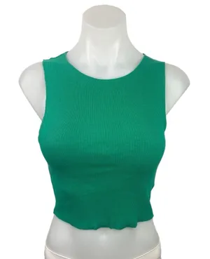 Zara Green Crew Neck Sleeveless Ribbed Knit Stretch Pullover Crop Top Size S thumbnail 1