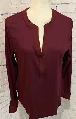 Loft Ann Taylor burgundy shirt with button cuff sleeves size medium thumbnail 1