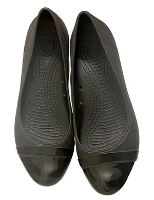 Crocs Flats Womens Size 8 Black Patent Shiny‎ Cap Toe Ballet Slip On Shoes 12300 thumbnail 1