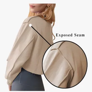 Amazhiyu Cropped Sweatshirt Long Sleeves Pullover Fleece Crop Top Medium Tan thumbnail 2