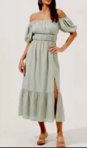ASTR The Label Sage Green Off The Shoulder Midi Dress Small thumbnail 2