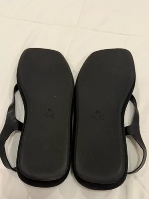 ZARA 1 Black Leather Flatform Thong Sandals Square Toe Slingback 38 / US 7.5 thumbnail 5