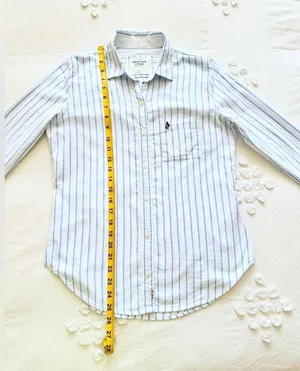 Abercrombie Vintage Y2K Striped Linen Button Up Shirt - White/Blue - S thumbnail 12