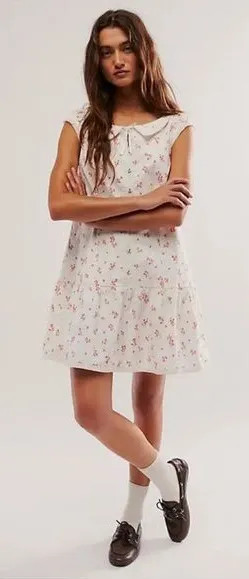 FREE PEOPLE NWOT‎ White Beasley Mini Dress Floral Heart Print Size Small thumbnail 1