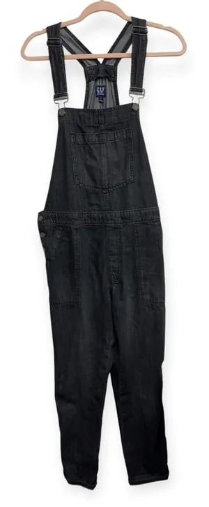 Gap Women's Medium Black Denim Crop Overalls Bib Dungarees Adjustable thumbnail 1