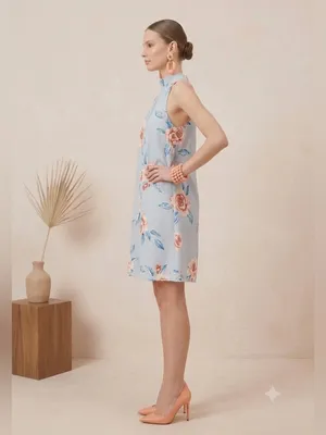Show Me Your Mumu Dress Small Floral Halter Backless Mini Light Blue Peach Rose thumbnail 3