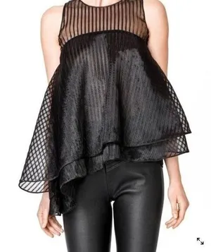 ILMNE Black Silk Asymmetrical Stunning Formal Sleeveless Top‎ Striped Women's XS thumbnail 1