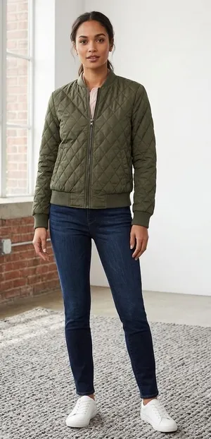 Banana Republic‎ Womens Olive Green Quilted Bomber Jacket Small Full Zip thumbnail 1