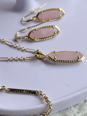 Kendra Scott Eva 14K Gold Over Brass Drop Earrings & Necklace-Rose Quartz thumbnail 7