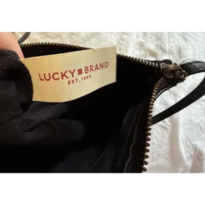 Lucky Brand Leather Crossbody Purse Black Red Embroidered Boho Tassel EUC thumbnail 13