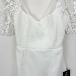 Lulus Charming Potential White Organza Backless Puff Sleeve Mini Dress M NWT thumbnail 9