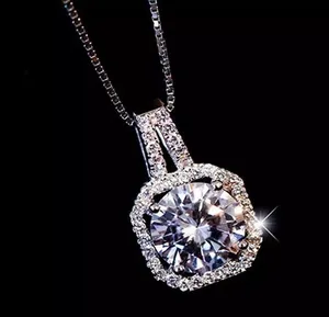 Necklace pendant chain 16” silver new Diamond Cz bling thumbnail 4