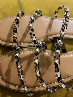 Pierre Dumas Leopard-Print Studded Slide Sandals - Tan thumbnail 3