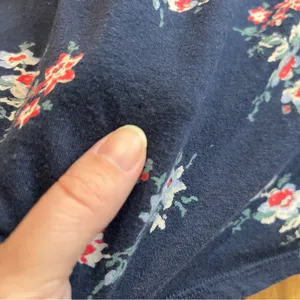 Lucky Brand Floral Short Sleeve Blouse Navy Blue Size Large thumbnail 3
