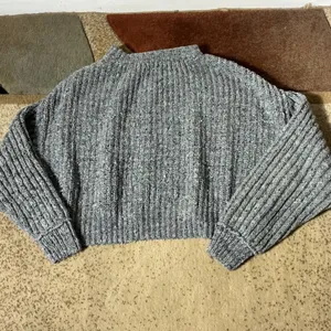 Free People On Your Side Cable Knit Sweater Womens XS Grey Cropped Pullover thumbnail 6