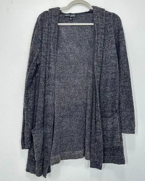 Barefoot Dreams CozyChic Luxe Size M Dark Grey Cozy Loungewear Hooded Open Front thumbnail 1