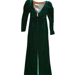 Vintage Forest Green Velvet Rhinestone Backless Bow dress Gown 40s black Tie thumbnail 2