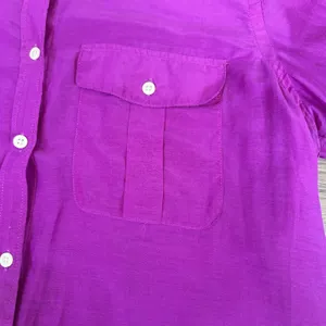 Lauren Ralph Lauren Button Up Shirt Women Large Purple Cotton Silk Utility Light thumbnail 9