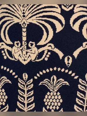FARM Rio Ainika Tropical Splendor Knit Midi Skirt Navy Blue Cream Fringe M thumbnail 3