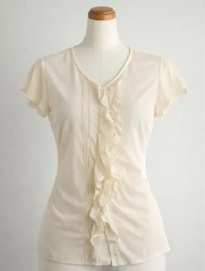 Jones New York Petite Sheer Ruffle Blouse - Cream thumbnail 1